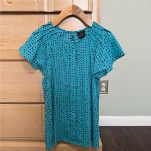 Worthington Turquoise Blouse with Black Dots